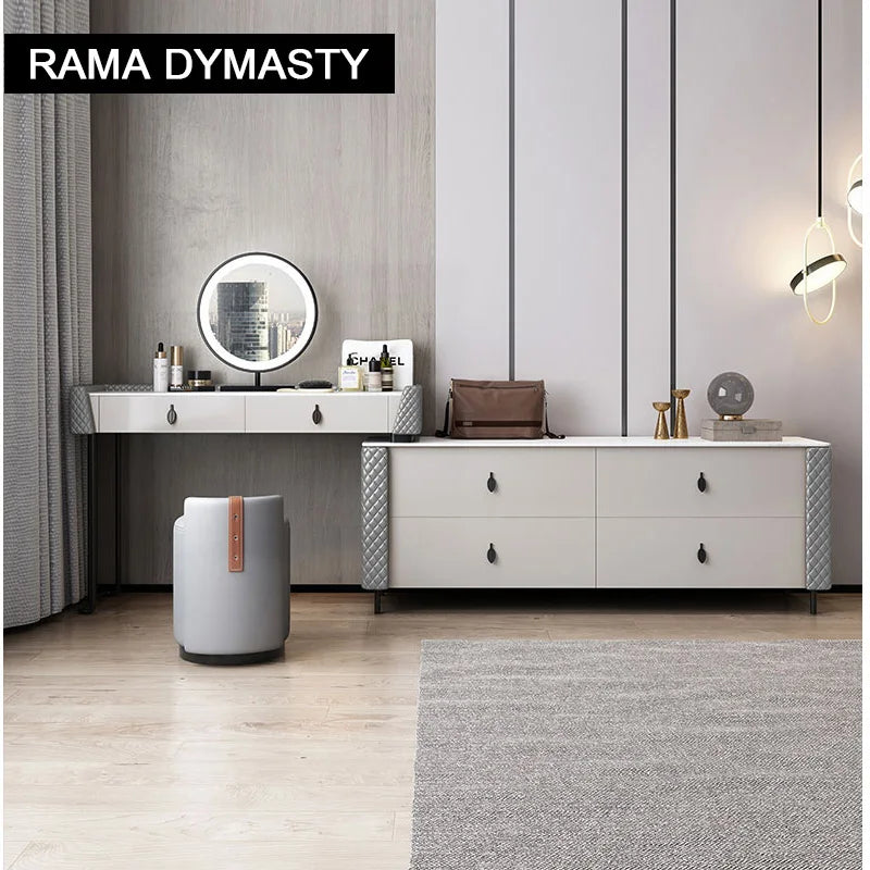 Modern minimalist bedroom slate dressing table storage cabinet integrated LED mirror makeup table stool combination