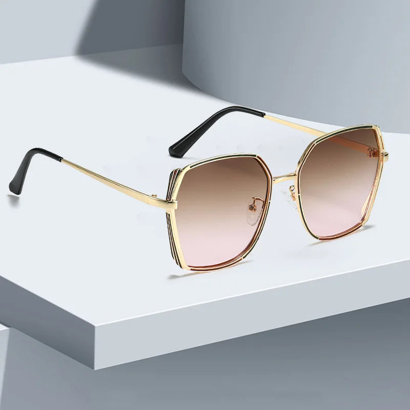 Sunglasses for Women Fashionable and Minimalist Frame with Gradient Lenses Sunglasses with Metal Eyeglass Legs Streamlined Frame