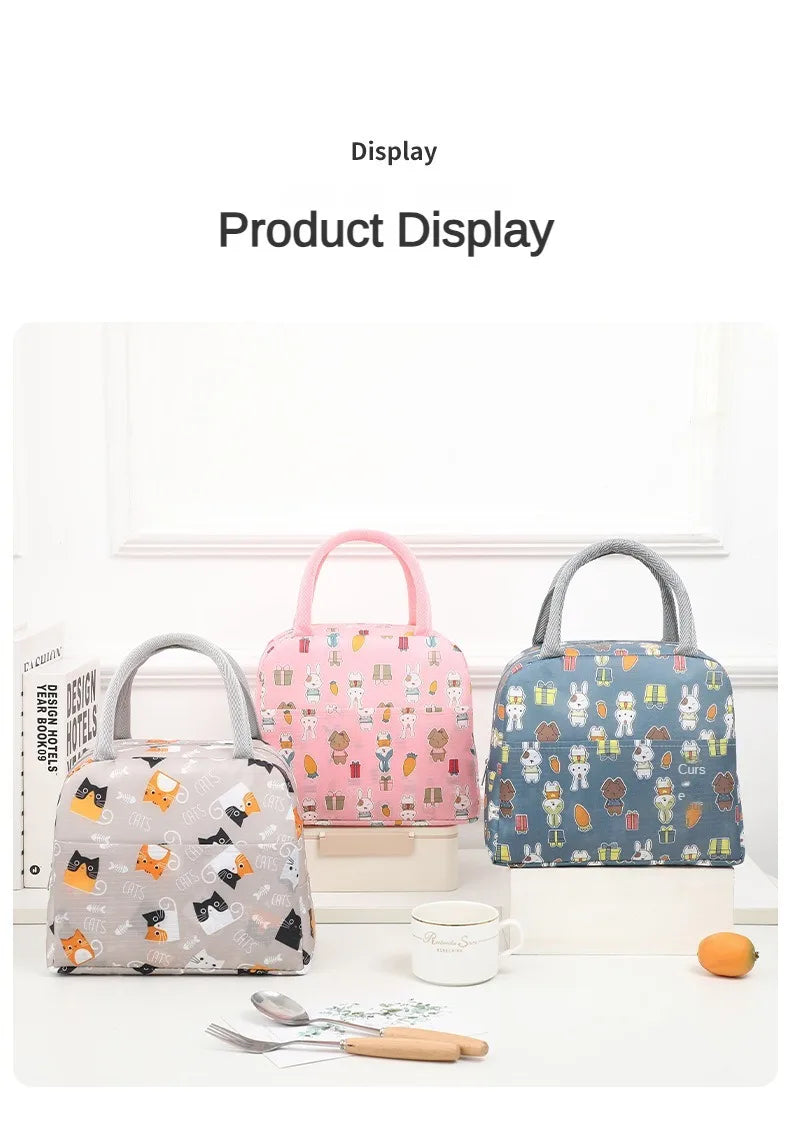 Handheld Bento Bag Cartoon Style Lunch Box Bag Insulated Bag Large Capacity Storage Bag Lunch Bag for Office Workers