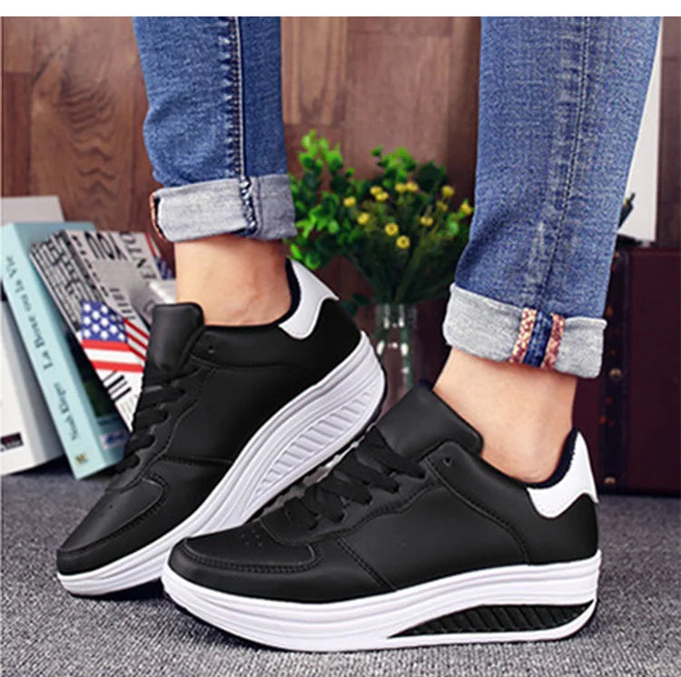 Women Sneakers 2022 New Breathable Vulcanize Shoes Waterproof Wedges Platform Woman Sneaker Leather Casual Shoes Zapatos Mujer