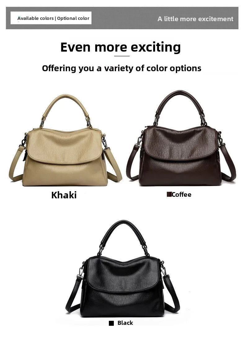 Boston Women's Bag 2025 New Fashionable and Versatile Handheld Soft Leather Casual Large Capacity Bag