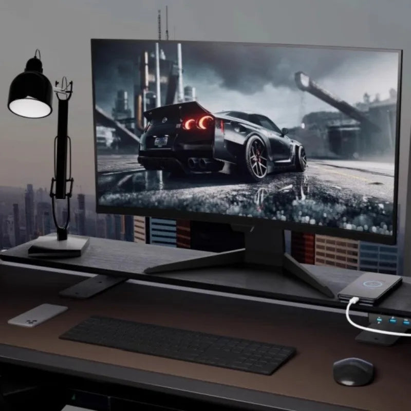 Solid Wood Gaming Desk Top with Monitor Riser Stand Charging Shelf & USB Hub Hidden Storage USB Dock for PC Gaming Setup