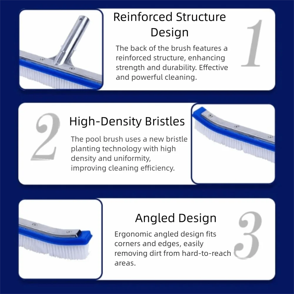 18 Inch Pool Cleaning Brush Aluminum Handle Stainless Steel Brush Swimming Pool Brush Glue Floor Brush Plastic Brush