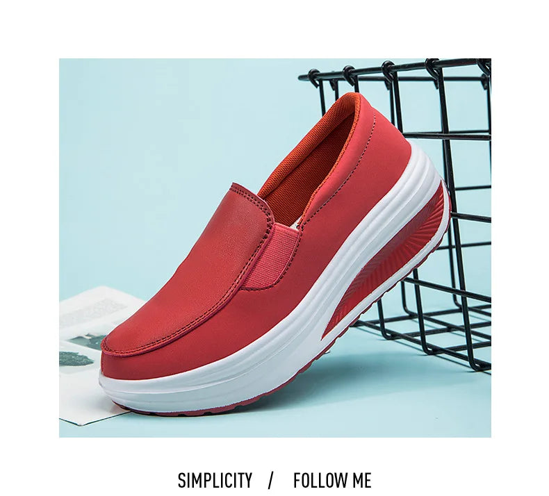 2026 Women's Shoes Spring Genuine Leather Soft Outsole Work Shoes Female Black Swing Woman Plus Size Wedges Single