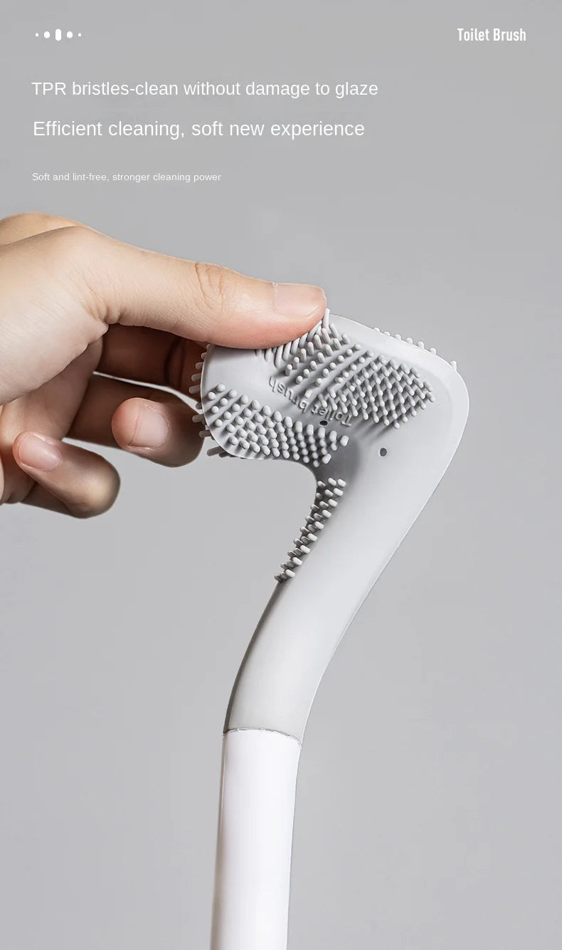 Toilet Brush with Base, Wall-Mounted Bathroom Cleaning Tool with Quick Drainage, All-Round Cleaning Brush, Soft Rubber Brush Head, Does Not Damage the Glaze, Toilet Cleaning Brush Bathroom Accessory Set