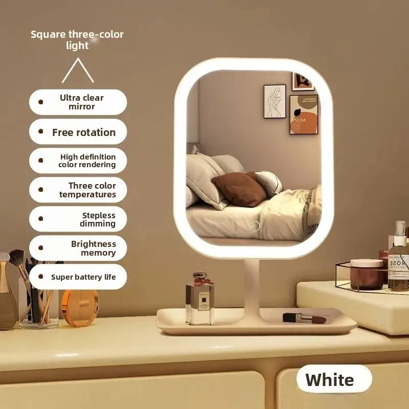 Women's Bedroom Vanity Mirror Makeup Mirrors Niche Modern Desktop Vanity Mirror Wall Table Decorative Bathroom Light Led Home