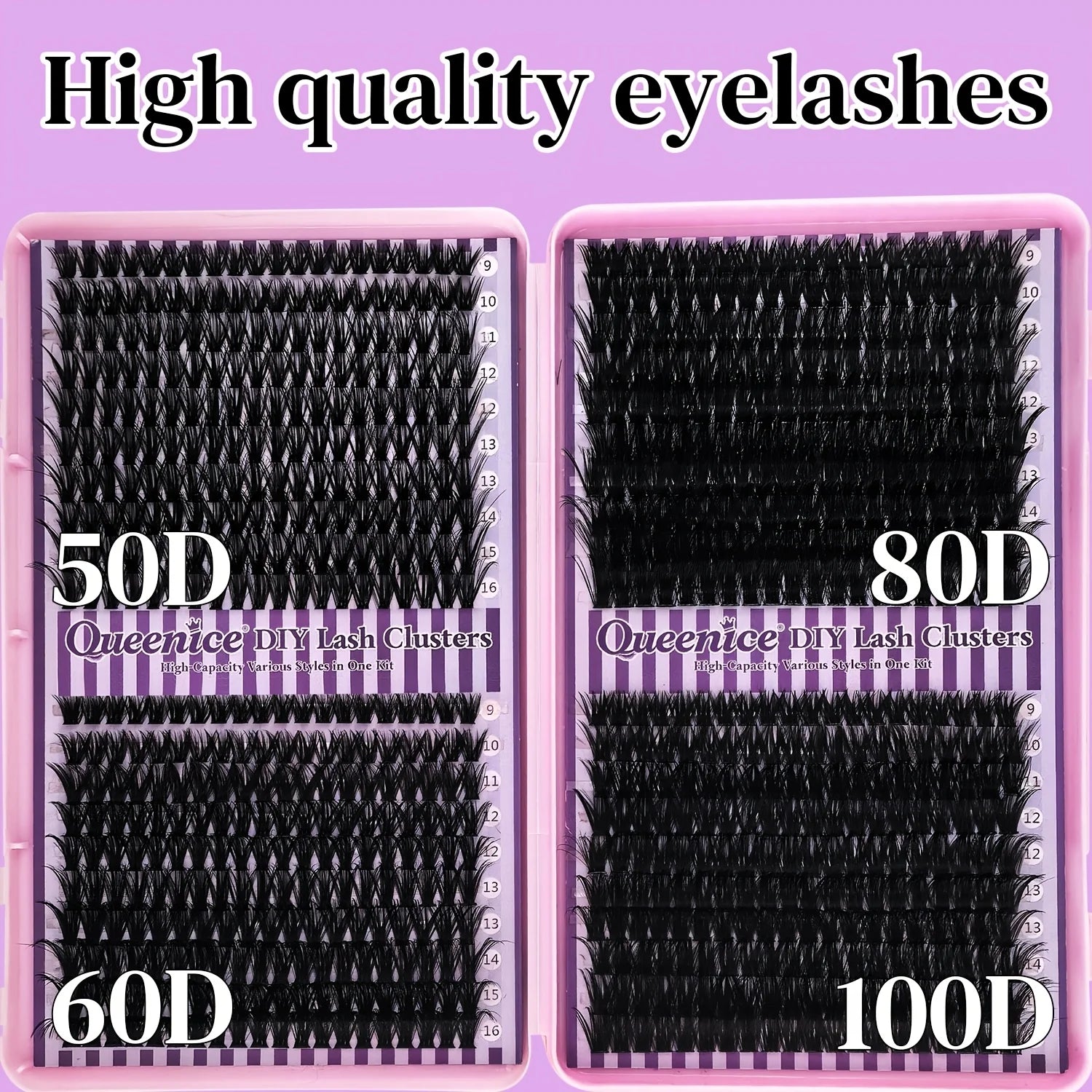 800 Clusters of 50D+60D+80D+100D False Eyelashes, 9-16mm Mixed Lengths, Freely Combinable, D/DD Curl