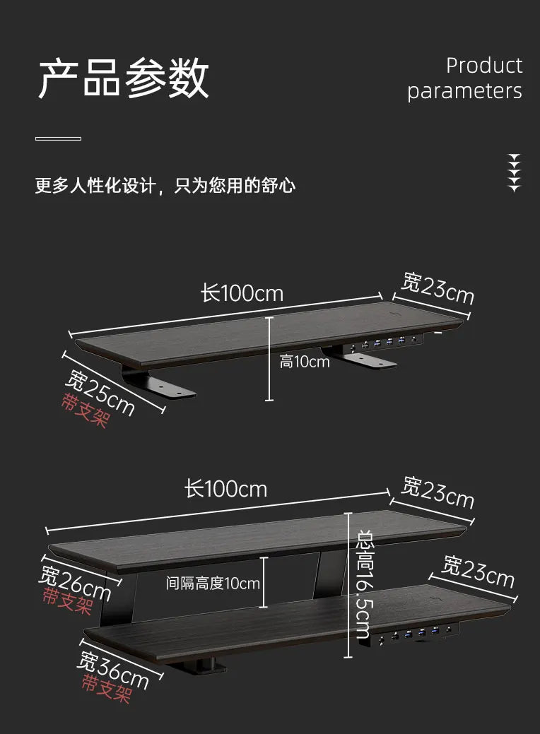 Solid Wood Gaming Desk Top with Monitor Riser Stand Charging Shelf & USB Hub Hidden Storage USB Dock for PC Gaming Setup