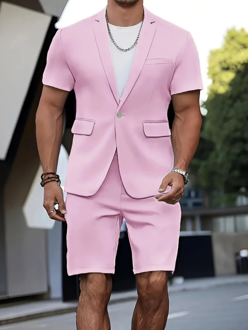 Men's Suit Summer Casual Suit 2 Piece Short Sleeve Suit Blazer 5 Inch Dress Shorts for Outdoor Beach Weddings Casual Occasions