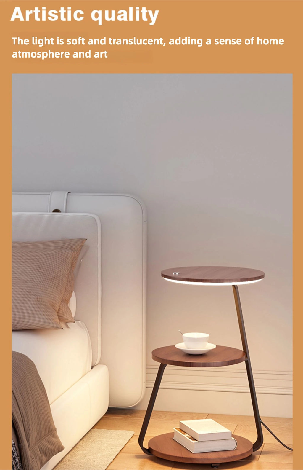 Bedroom Minimalist Nightstands Small Space Round Light Smart Bedside Table With Wireless Charger Nachttisch Library Furniture