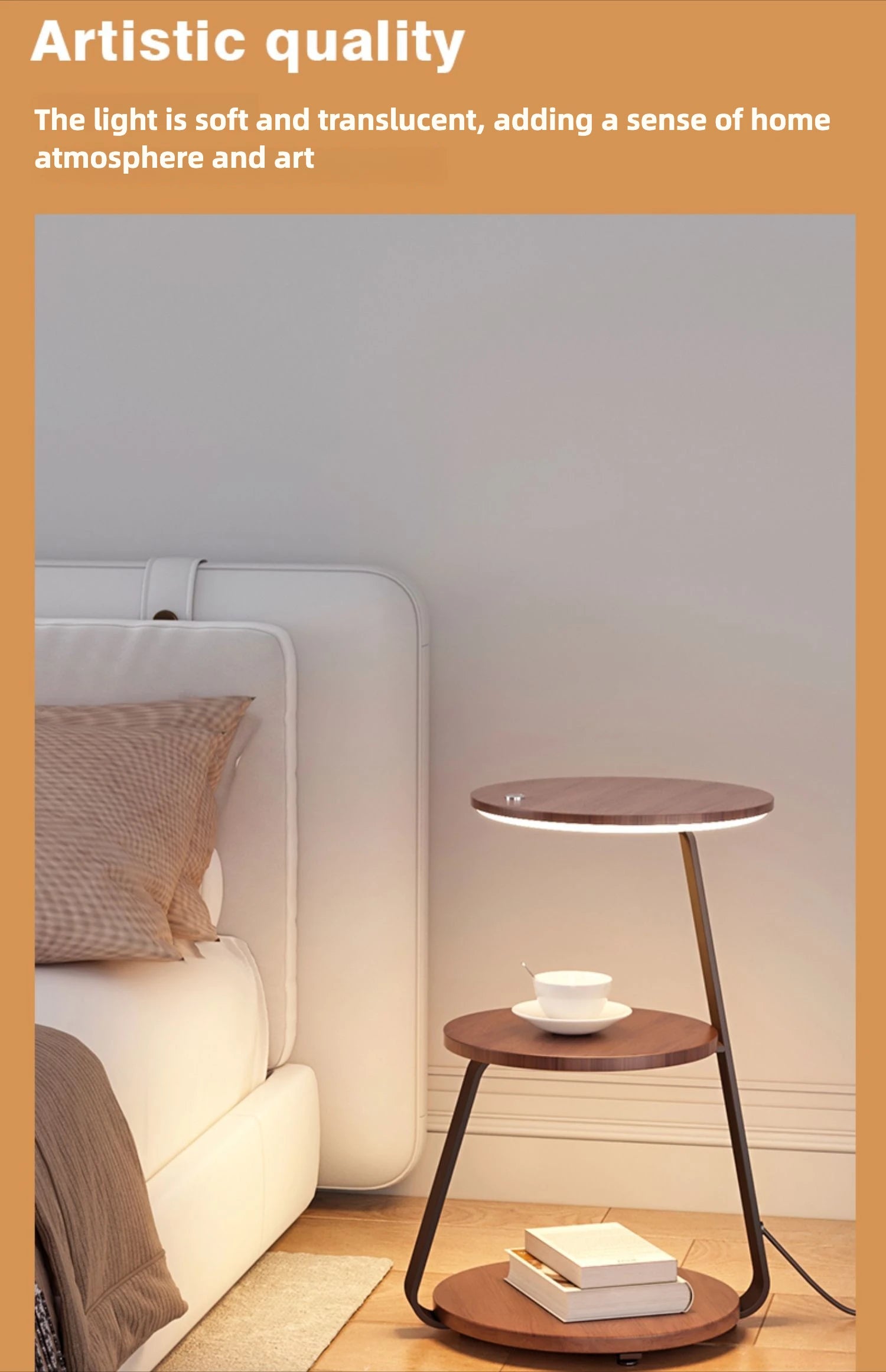 Bedroom Minimalist Nightstands Small Space Round Light Smart Bedside Table With Wireless Charger Nachttisch Library Furniture