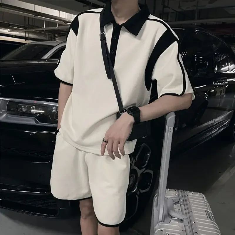 Men's High-end Outfit Suits for Summer Pairing with Handsome Polo Shirt Short-sleeved Shorts Cool Handsome Two-piece Set