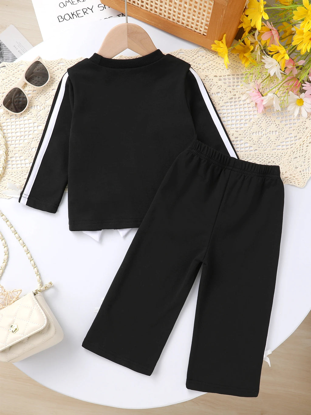 Baby Girls' Spring Outfit Set, Cute Bow Decor Long Sleeve Sweatshirt & Casual Soft Pants