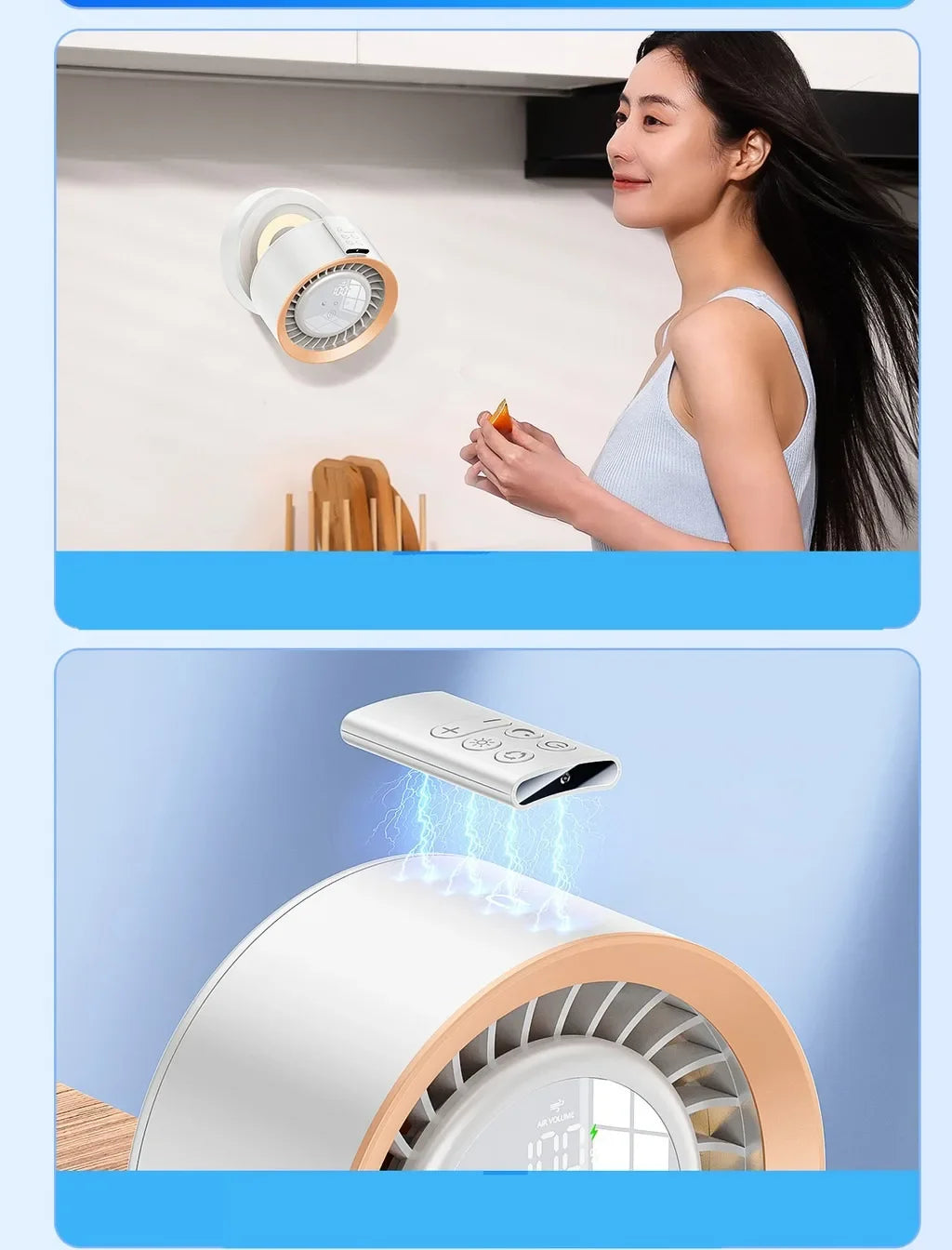 Eary Multifunctional Electric Fan Desktop Wall Mount Fan with Light LED Display Wireless Remote Control Home Air Circulation Fan
