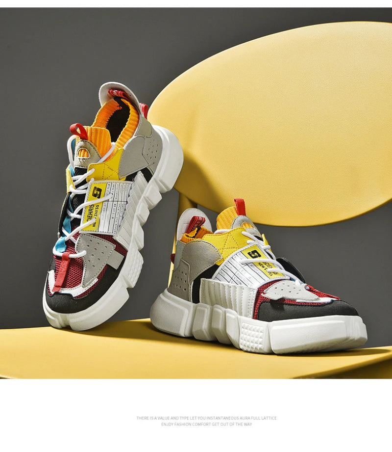 Men's Shoes For Enlightenment In Autumn New Breathable Super Hot Couple Shoes For Men's Korean Style Color-Blocking Personality