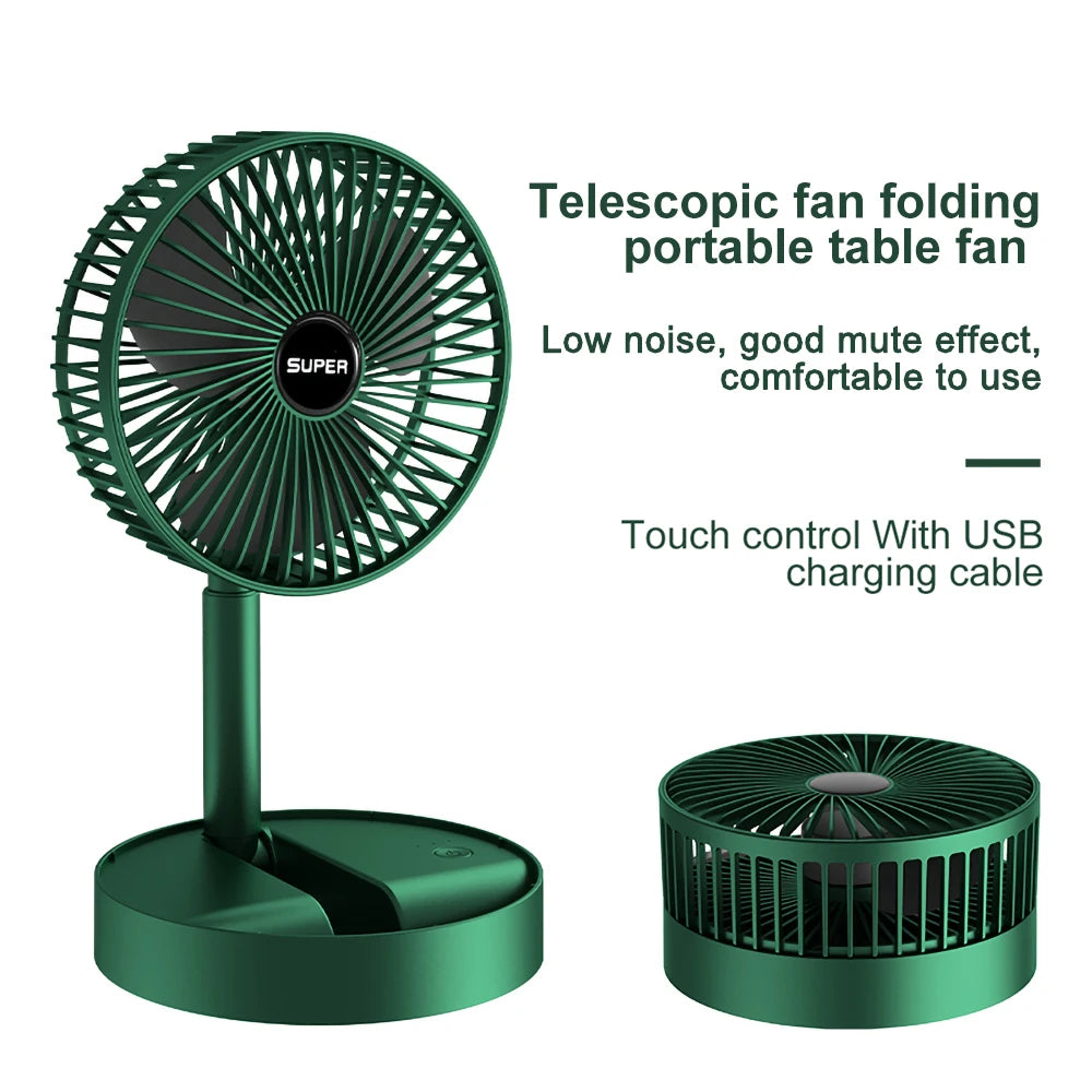 2025 New Stand Desktop Fan Portable Foldable Telescopic Mini Fan USB Rechargeable 3 Speeds Adjustable Super Quiet Electric Fan