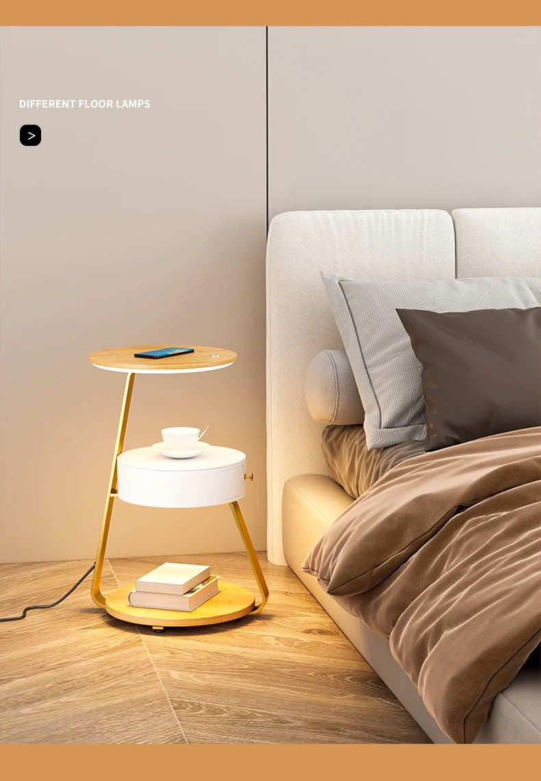 Bedroom Minimalist Nightstands Small Space Round Light Smart Bedside Table With Wireless Charger Nachttisch Library Furniture
