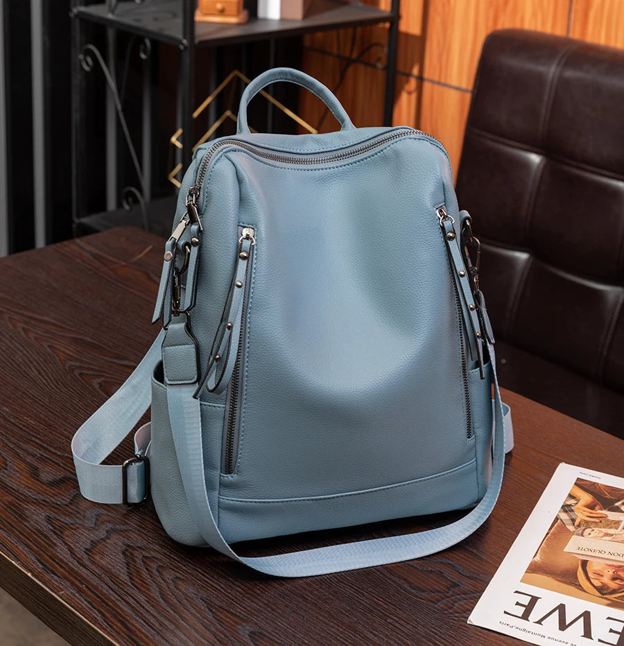 Genuine Leather Brand Backpack For Women 2023 New Fashion Travel Bagpack High Quality School Bags Casual Lides Shoulder Bag Sac