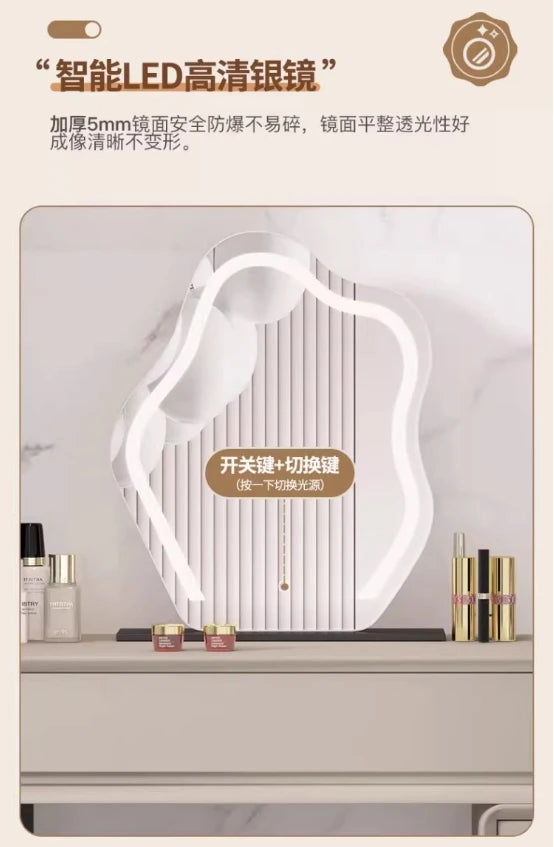 Italian LED Mirror Vanity Table Makeup Trendy Design Elegant Vanity Table Modern Luxury Coiffeuse De Chambre Bedroom Furniture