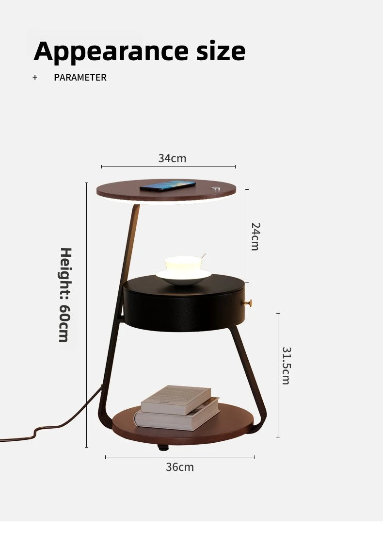 Bedroom Minimalist Nightstands Small Space Round Light Smart Bedside Table With Wireless Charger Nachttisch Library Furniture