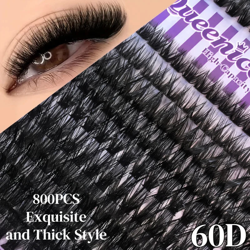 800 Clusters of 50D+60D+80D+100D False Eyelashes, 9-16mm Mixed Lengths, Freely Combinable, D/DD Curl