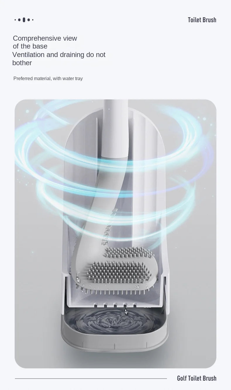 Toilet Brush with Base, Wall-Mounted Bathroom Cleaning Tool with Quick Drainage, All-Round Cleaning Brush, Soft Rubber Brush Head, Does Not Damage the Glaze, Toilet Cleaning Brush Bathroom Accessory Set