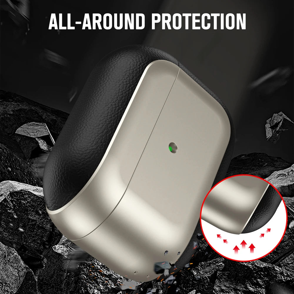 Earphone Case For Airpods Pro 3 Case Full Body Protection Shockproof With Lanyard Plating Leather Pattern Funda Earphone Cover