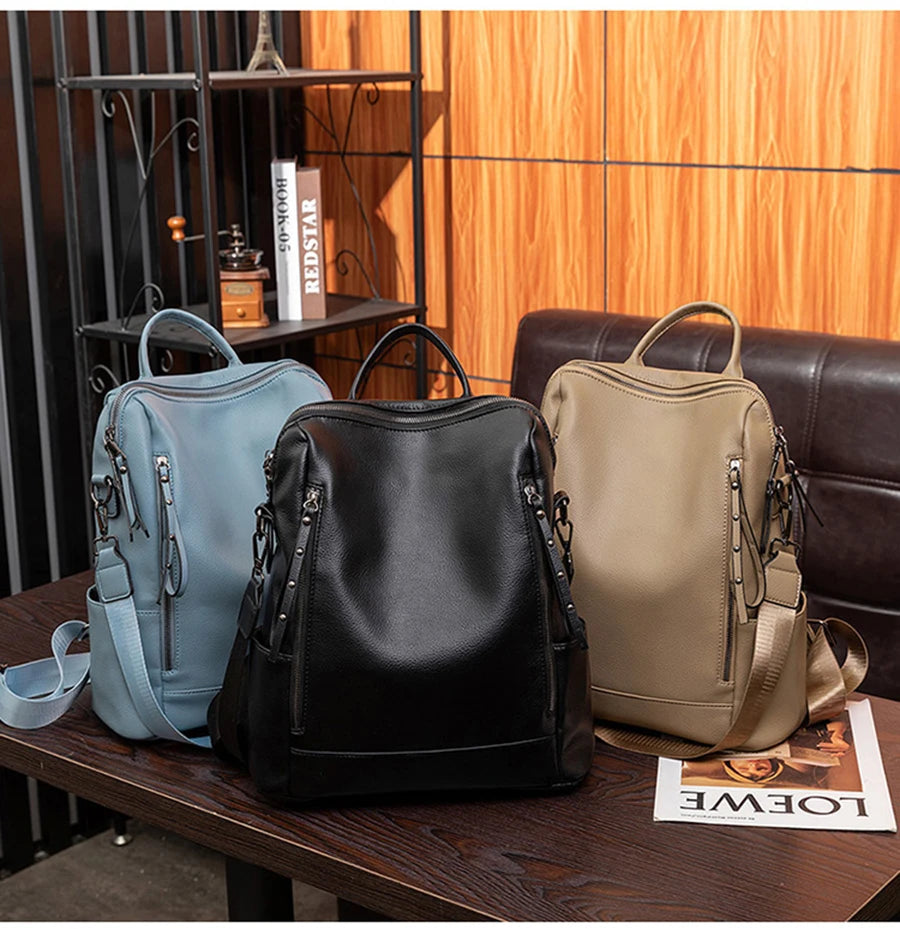 Genuine Leather Brand Backpack For Women 2023 New Fashion Travel Bagpack High Quality School Bags Casual Lides Shoulder Bag Sac