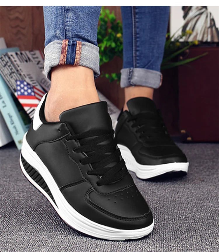 Women Sneakers 2022 New Breathable Vulcanize Shoes Waterproof Wedges Platform Woman Sneaker Leather Casual Shoes Zapatos Mujer