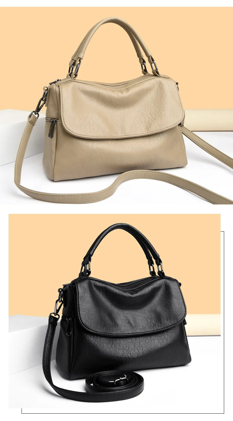 Boston Women's Bag 2025 New Fashionable and Versatile Handheld Soft Leather Casual Large Capacity Bag