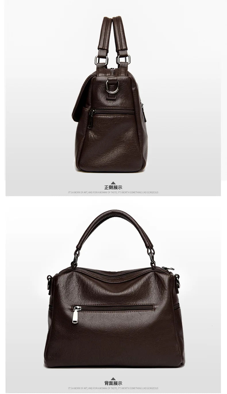 Boston Women's Bag 2025 New Fashionable and Versatile Handheld Soft Leather Casual Large Capacity Bag