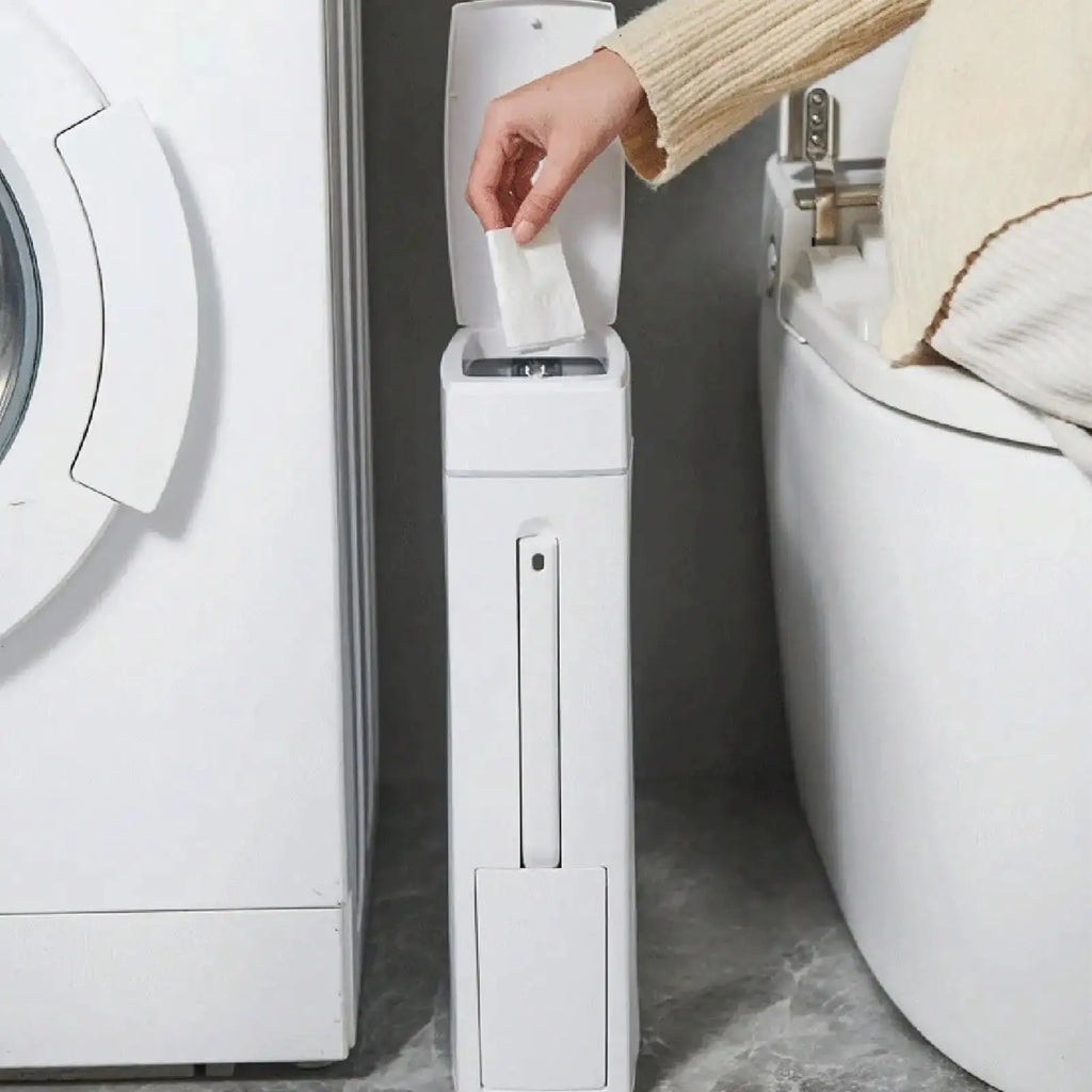 Trash Can For Bathroom Crevice Space Saving Press Trash Can With Toilet Brush Narrow Garbage Can Litter Bin Garbage Container