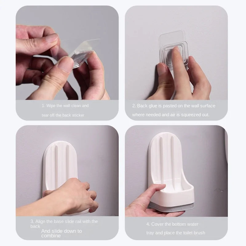 Toilet Brush with Base, Wall-Mounted Bathroom Cleaning Tool with Quick Drainage, All-Round Cleaning Brush, Soft Rubber Brush Head, Does Not Damage the Glaze, Toilet Cleaning Brush Bathroom Accessory Set