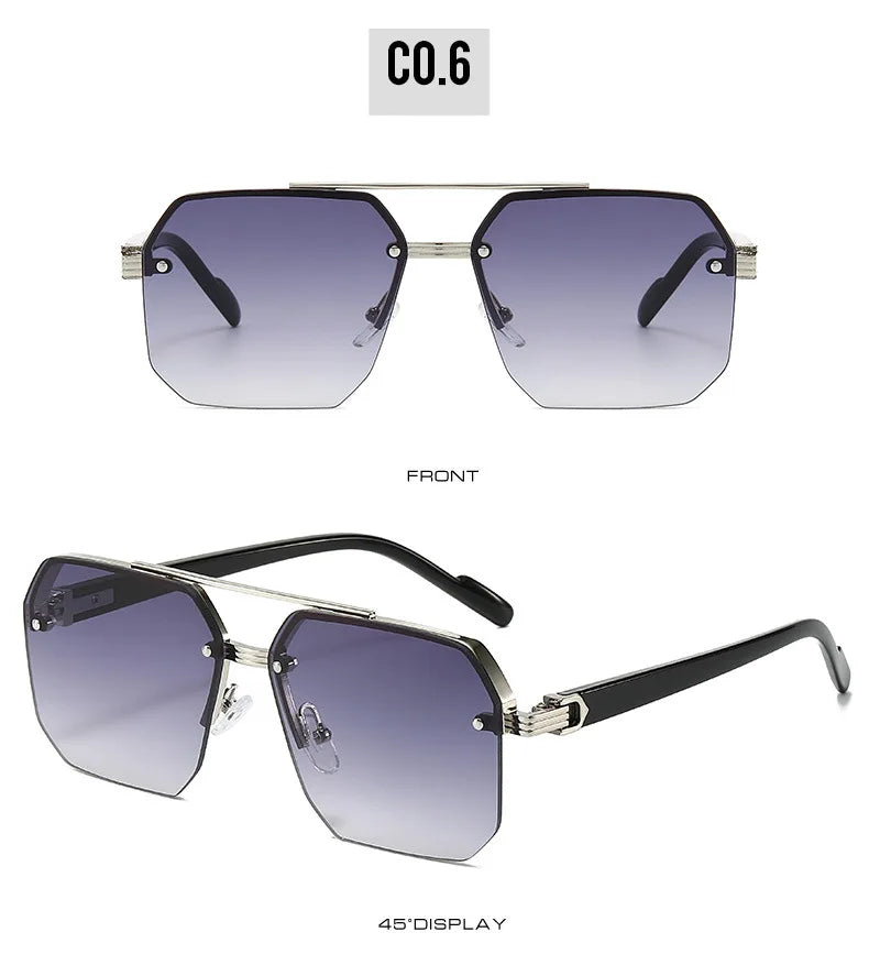 Men's Metal Sunglasses Square Half Frame Rice Nails Casual Trend Personality Retro Fashion Outdoor Sports Eyeglasses