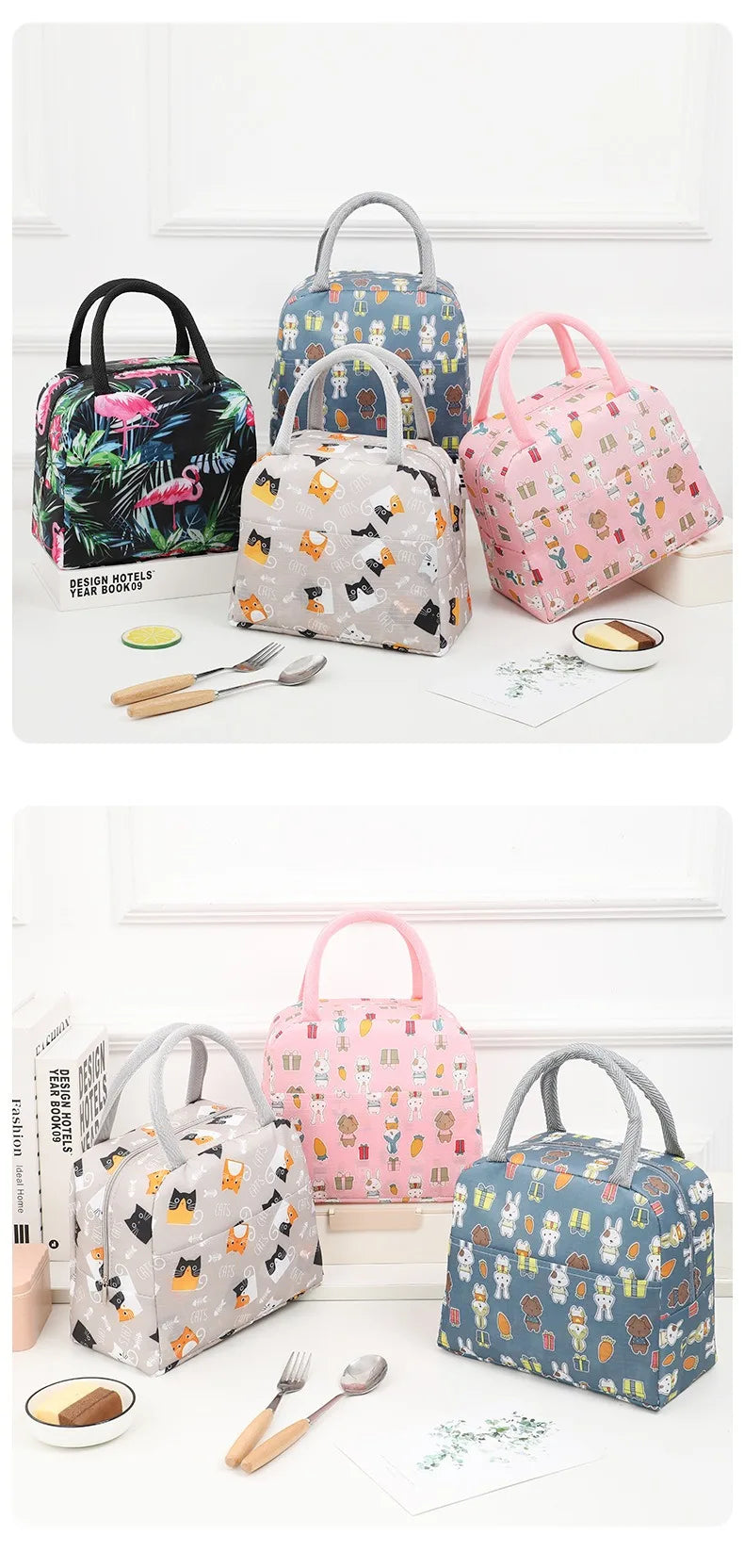 Handheld Bento Bag Cartoon Style Lunch Box Bag Insulated Bag Large Capacity Storage Bag Lunch Bag for Office Workers