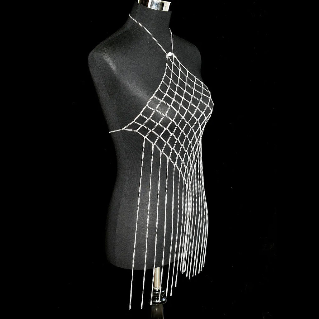 Fashion A Long, Fringed Dress Sexy Women's Body Jewelry Party Street Photo Punk Bras Dress Accessories Festival Birthday Gift