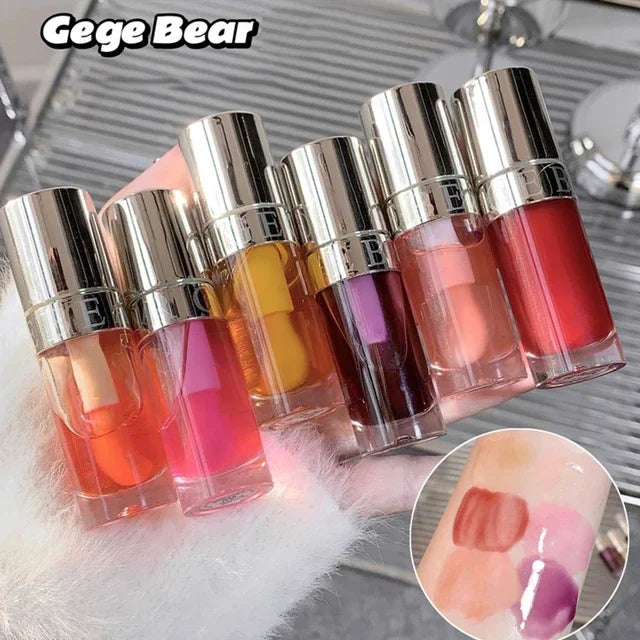 Plumping Gloss Lip Oil, Clear Jelly Lip Gloss for Moisturizing Care, Shiny Glass Lips, Big Brush Applicator, Nourishing Liquid L