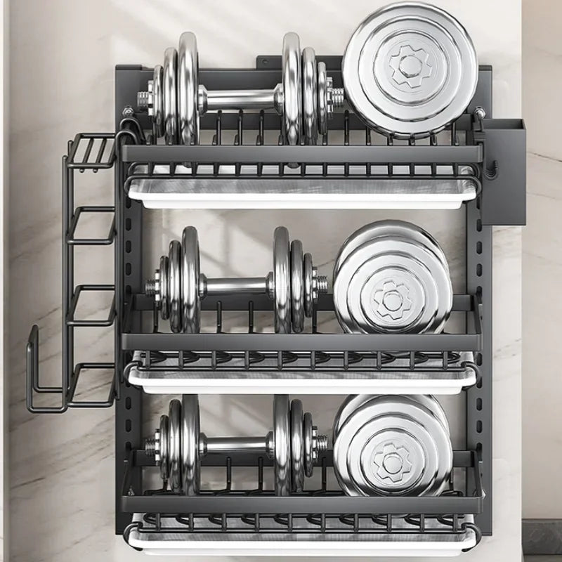 Kitchen Dish Rack Wall Mounted Multifunctional Storage Rack No-hole Cupboard with Chopsticks Knives Plates Draining Storage