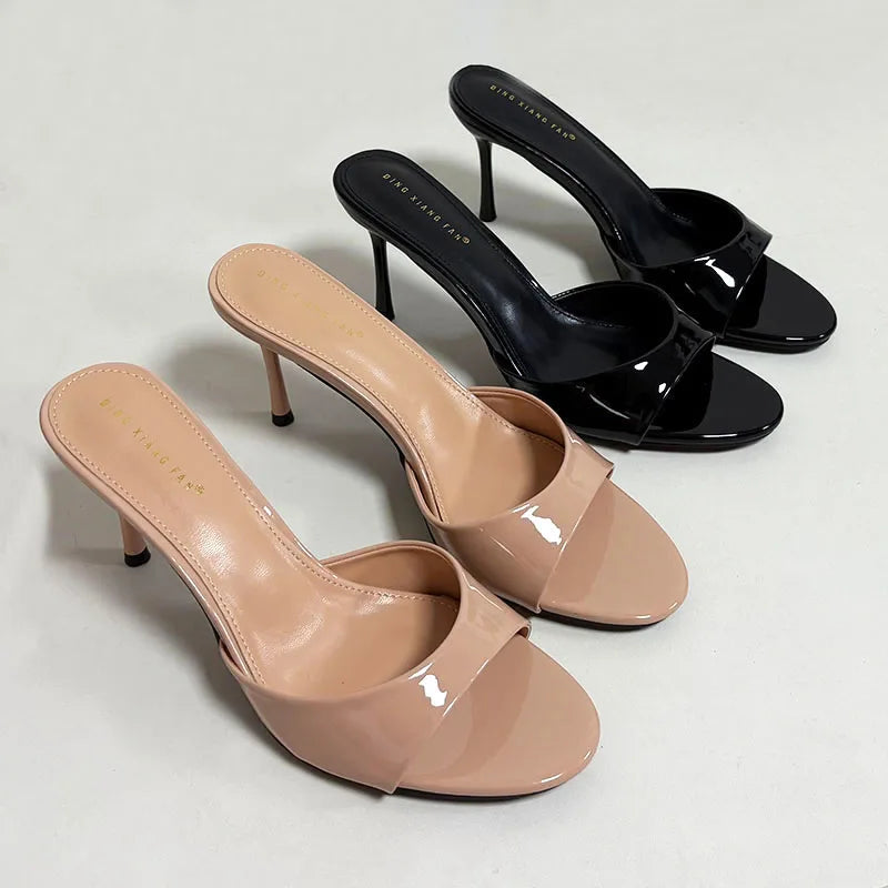 Heeled Footwear Female Slides Women Slippers Summer Spring Fashion Round Toe Ladies Thin Heels Slippers Sandals Pumps Shoes
