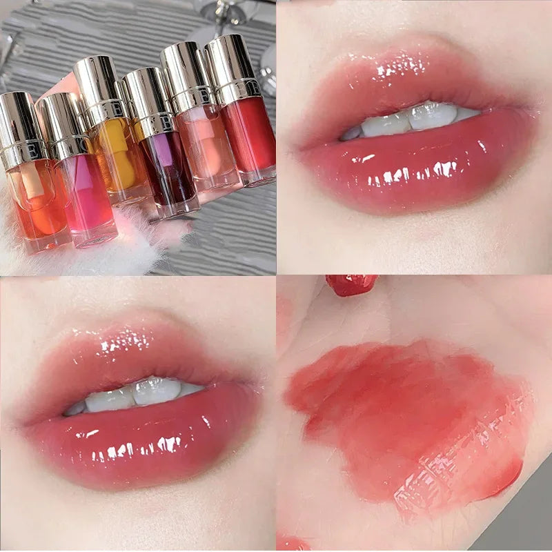 Plumping Gloss Lip Oil, Clear Jelly Lip Gloss for Moisturizing Care, Shiny Glass Lips, Big Brush Applicator, Nourishing Liquid L