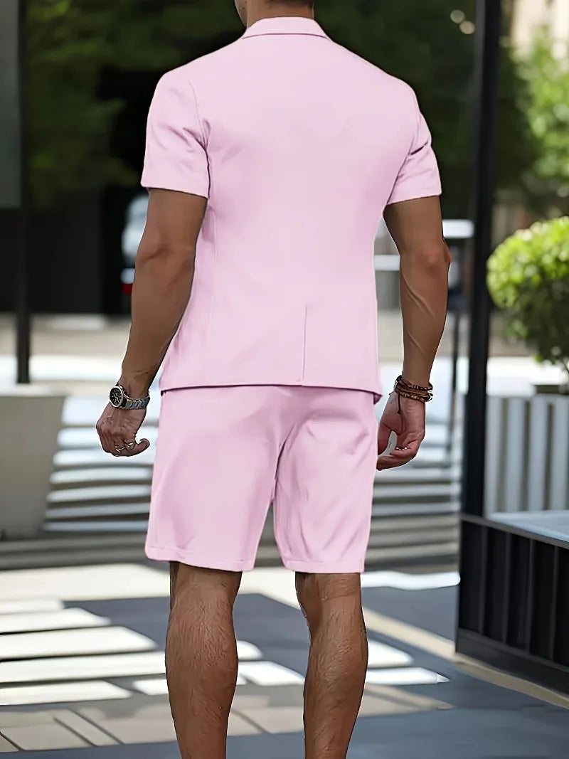 Men's Suit Summer Casual Suit 2 Piece Short Sleeve Suit Blazer 5 Inch Dress Shorts for Outdoor Beach Weddings Casual Occasions