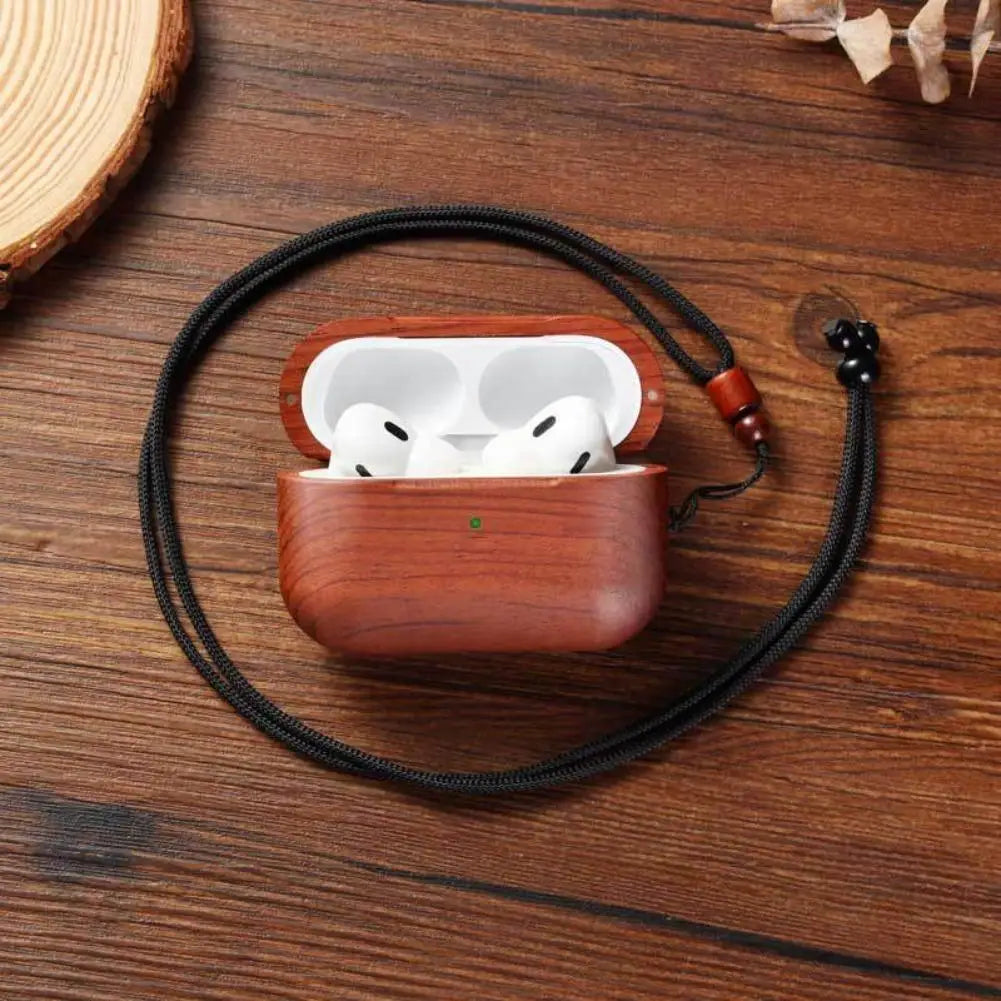 Luxury High-end Solid Wood Earphone Case For Airpods Pro 3 Cover For Airpods Pro 3 Full Protection Hard Box With Short Strap