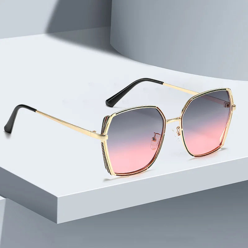 Sunglasses for Women Fashionable and Minimalist Frame with Gradient Lenses Sunglasses with Metal Eyeglass Legs Streamlined Frame