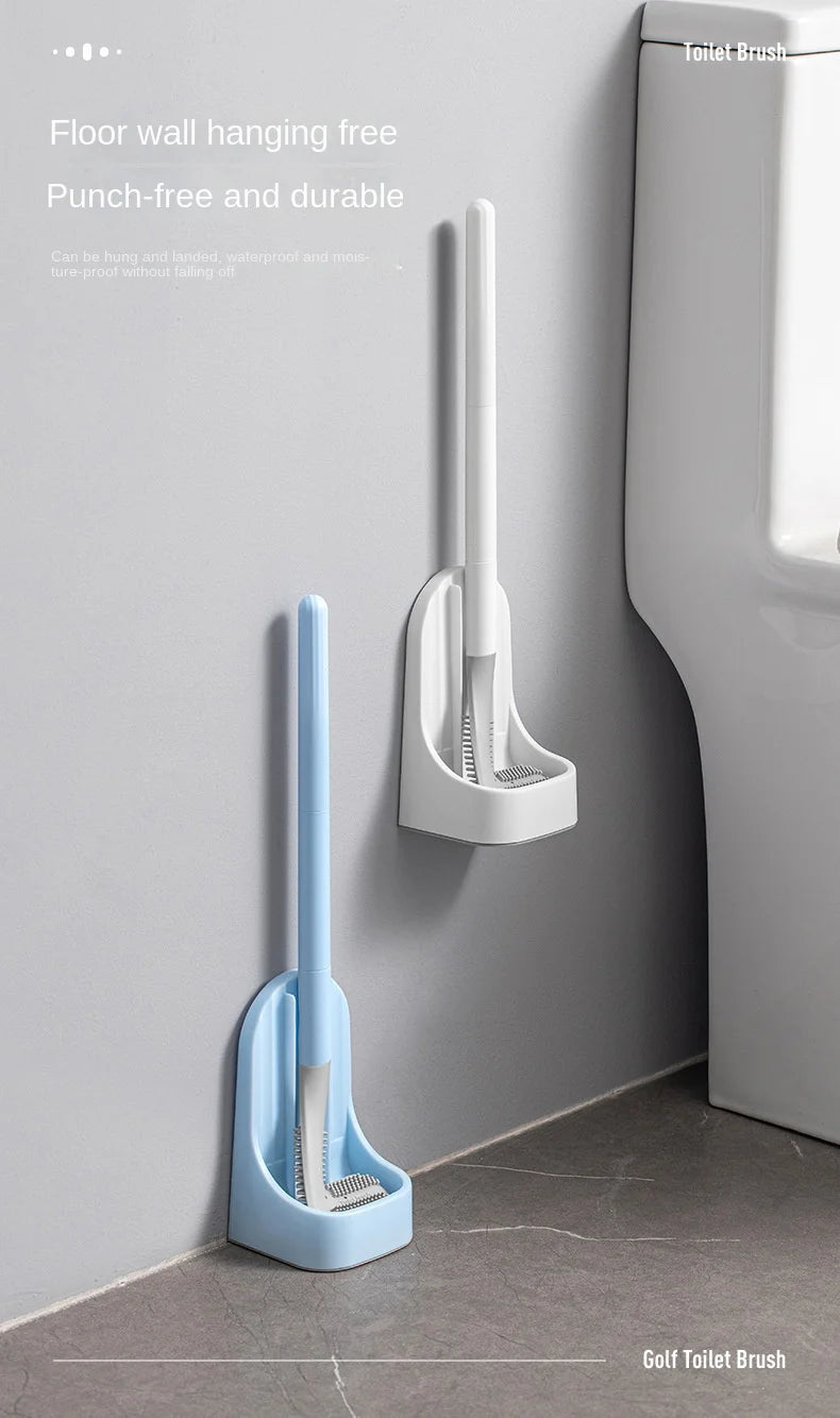 Toilet Brush with Base, Wall-Mounted Bathroom Cleaning Tool with Quick Drainage, All-Round Cleaning Brush, Soft Rubber Brush Head, Does Not Damage the Glaze, Toilet Cleaning Brush Bathroom Accessory Set