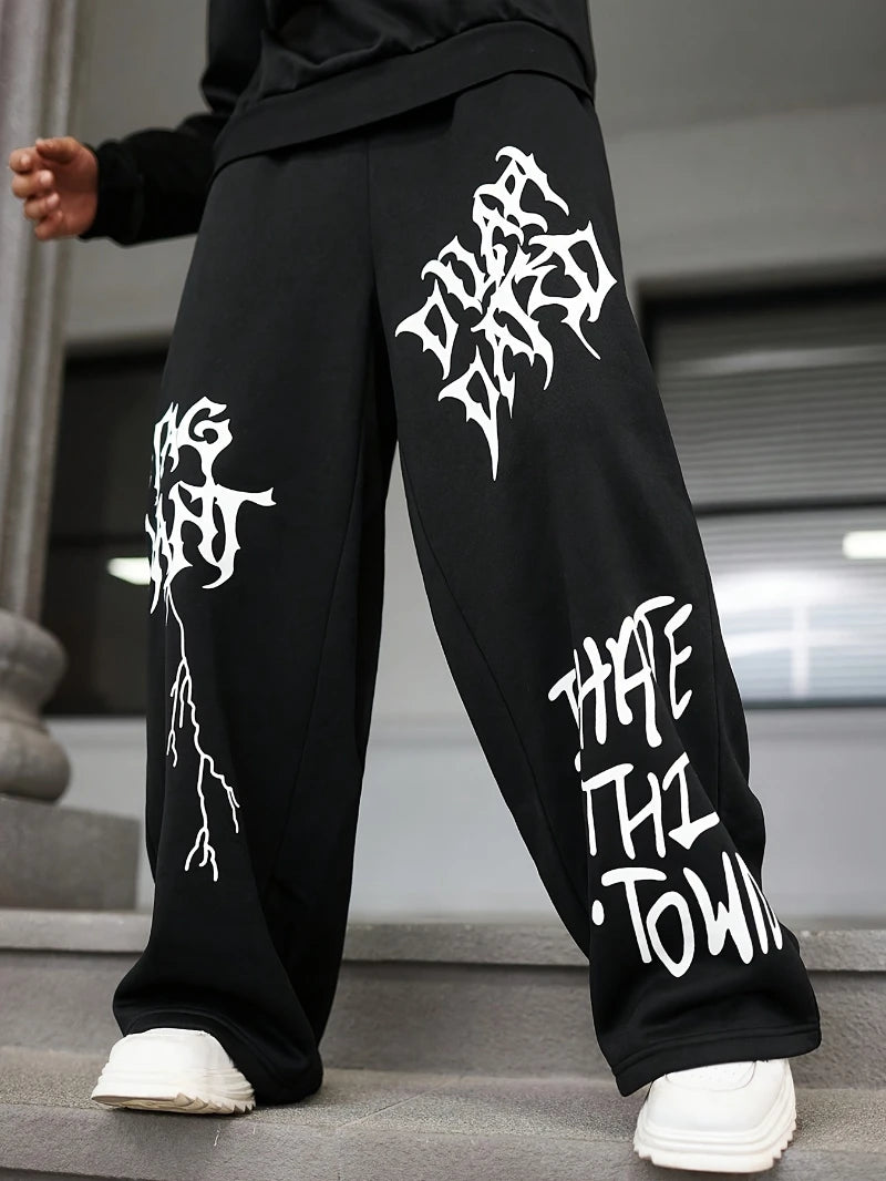 Men'S Print Casual Outfit Consisting Hoodie Joggers Print, Elastic Waistband, Drawstring, Regular Fit,Casual Pants Joggers