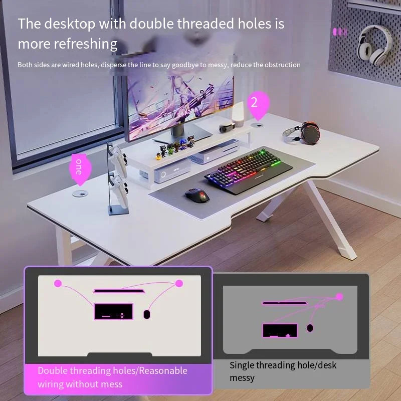 Ergonomic Large Gaming Desk, K-Shaped Gaming Table, PC Gaming Workstation Home Office Desks, Space-Saving, Easy to Assemble