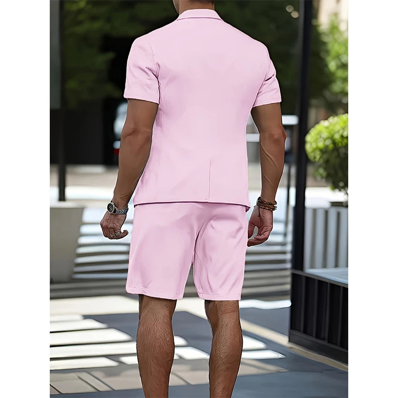 Men's Suit Summer Casual Suit 2 Piece Short Sleeve Suit Blazer 5 Inch Dress Shorts for Outdoor Beach Weddings Casual Occasions
