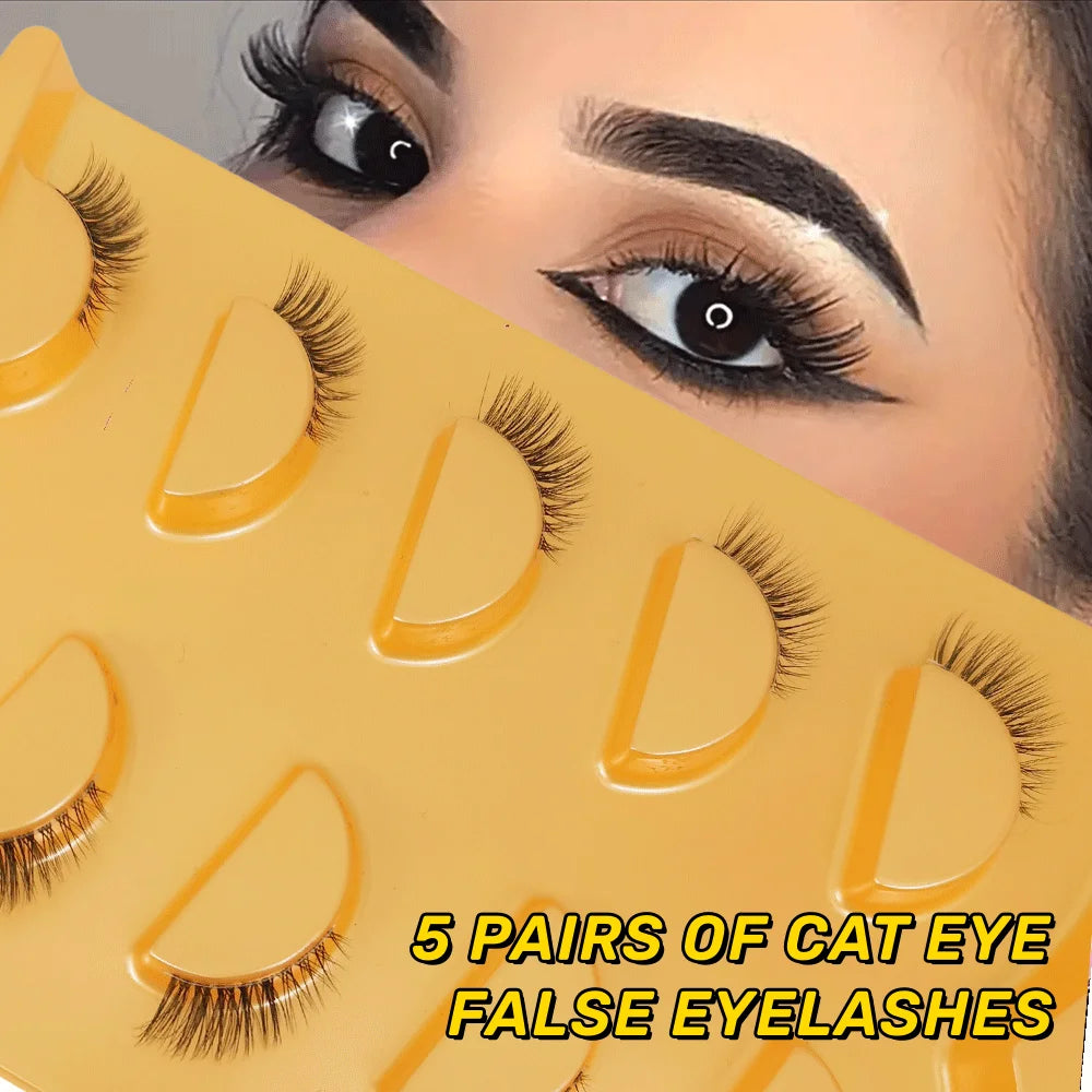 5 Pairs Short Natural Coner Lash Charming Hademade Transparent Clear Band Half Lashes