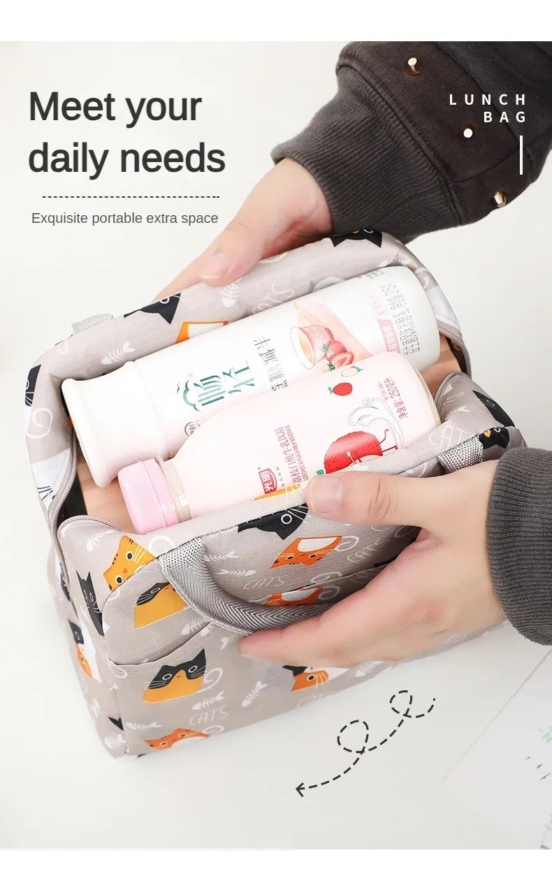 Handheld Bento Bag Cartoon Style Lunch Box Bag Insulated Bag Large Capacity Storage Bag Lunch Bag for Office Workers