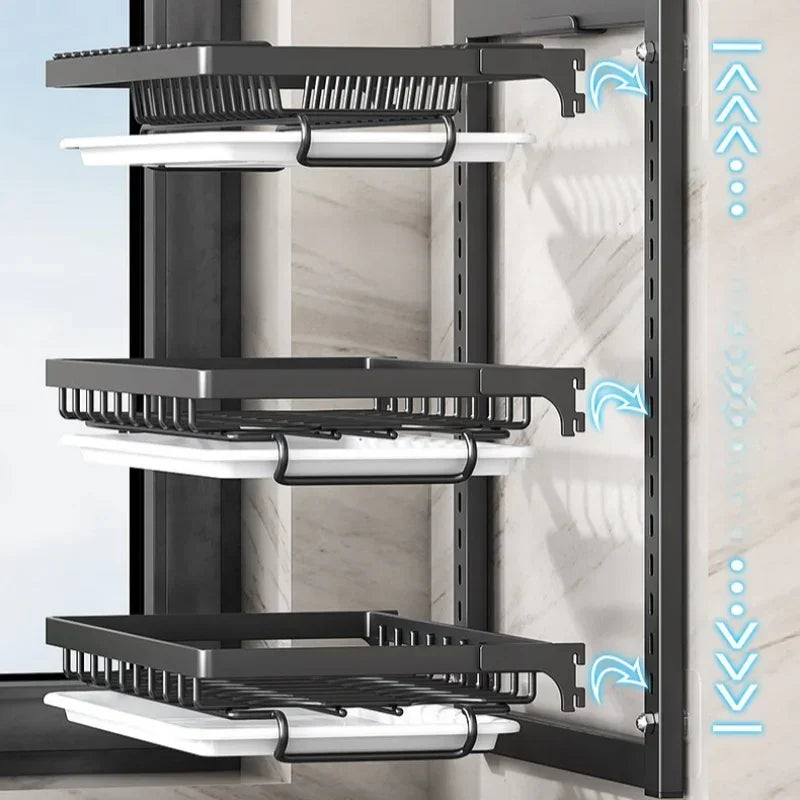 Kitchen Dish Rack Wall Mounted Multifunctional Storage Rack No-hole Cupboard with Chopsticks Knives Plates Draining Storage